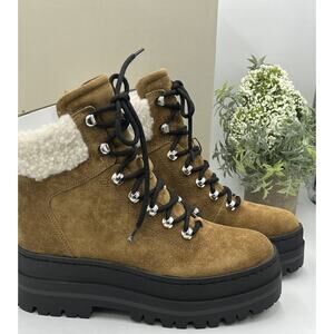 Marc Fisher Womens Pierson Lug Sole‎ Combat Boot Leather/ Shearling Fur 6.5M New